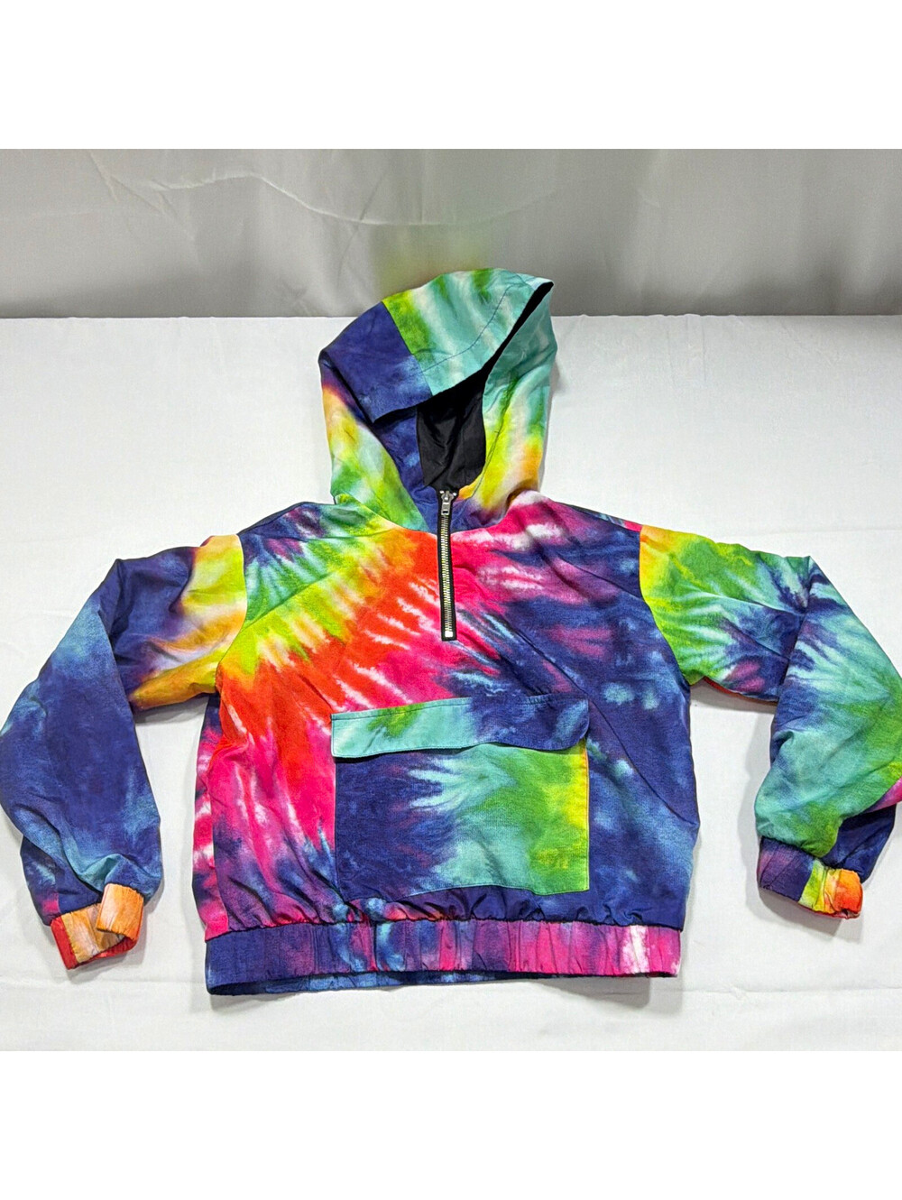Forever 21 Girls 7/8 Tie Dye Hooded Anorak Jacket Woven Polyester Half Zip
